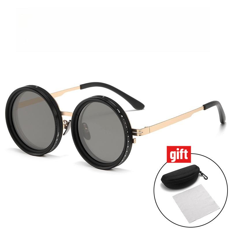 ND9 Adjustable Sunglasses Men and Women Rotating Light-reducing Sunglasses Personalized Fashion Round Frame Polarized Sunglasses