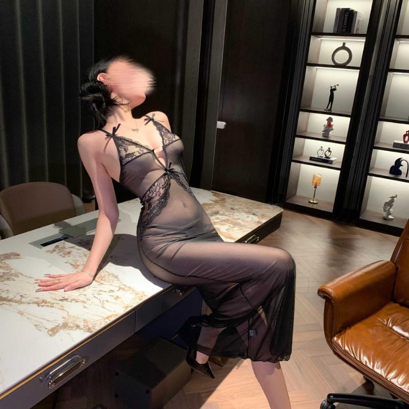 Sex Underwear Perspective Lace Dress Night Club Professional Uniform Night Club Tight Hip Cheongsam Sexy Backless