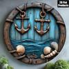 Vintage Marine Anchor Shell Round Metal Poster Wall Decor for Kitchen