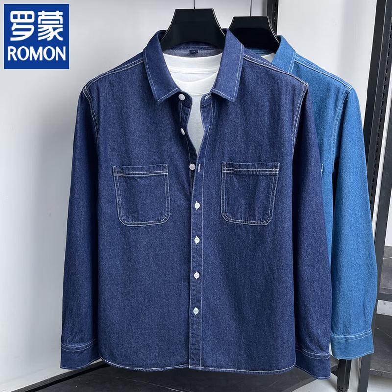 ROMON Men s Slim Fit Denim Long Sleeve Shirt L