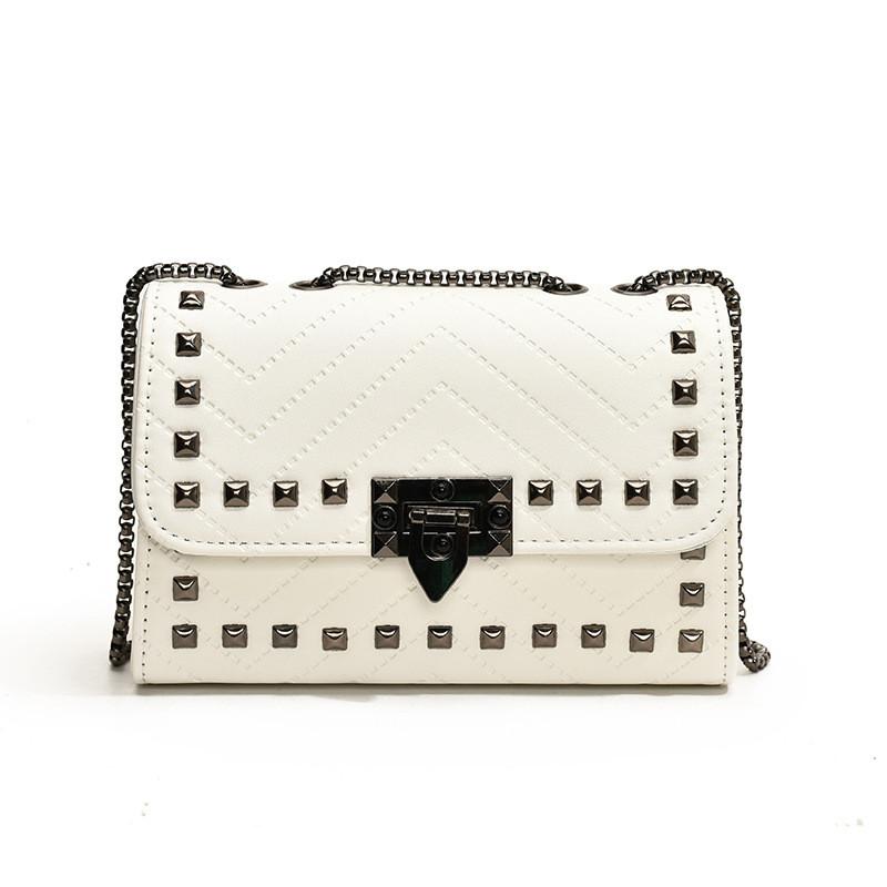 Elegant Urban Minimalist Pu Leather Small Square Bag With Studs And Chain For Fashionable Women