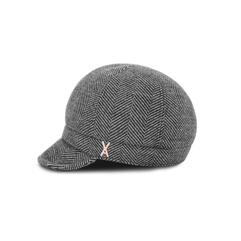 VARZAR VA Studded Herringbone Slim Newsboy Cap Black