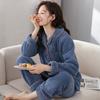 Pajamas Women'S Winter Coral Fleece Thickened Fleece Simple Autumn And Winter Homewear Large Size Flannel Warm Set