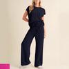 Women's Casual Lounge Set Short Sleeve Top & Wide Leg Pants with Drawstring Waist In 6 Colors