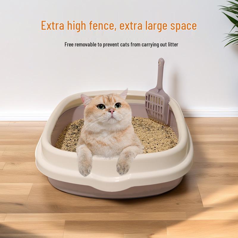 Open Anti-Splash Semi-Enclosed Cat Litter Box for All Sizes