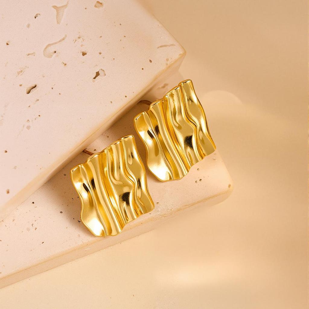 Geometric Irregular 18k Gold Titanium Steel Earrings for Women