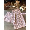Academy Style Pink Plaid A-line Wool Skirt - Hip-Hugging for Spring & Autumn