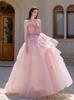 2026 Latest Designs Modern Floral Pink Wedding Dress A-Line Floor-Length Bustier with Light Chapel Evening Gown Dress