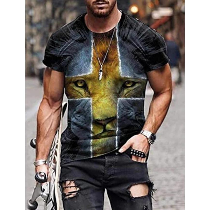Men's Gender-Neutral T-Shirt 3D Printed Lion Round Neck Casual Short Sleeve Top Street Wea Men's T-Shirt Oversized T-Shirt