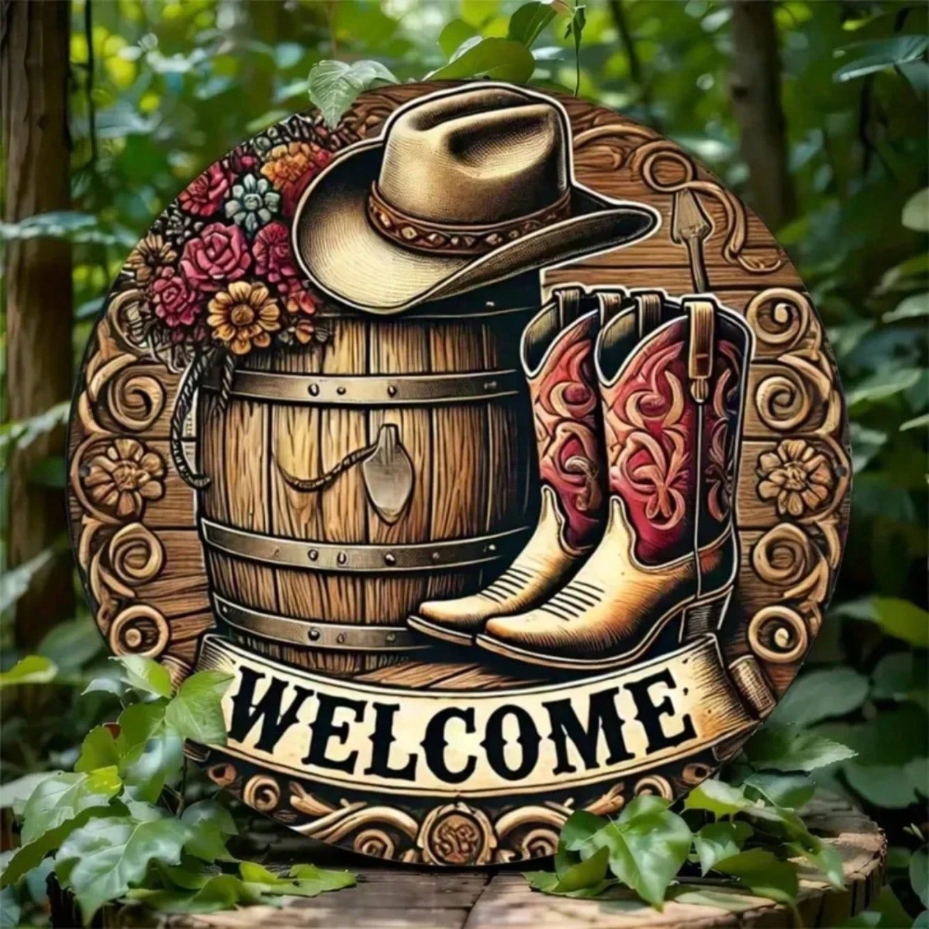 

Винтажное Западное Металлическое Настенное Искусство Круглая Вывеска Welcome Декор для Домашнего Бара Подарок разноцветный