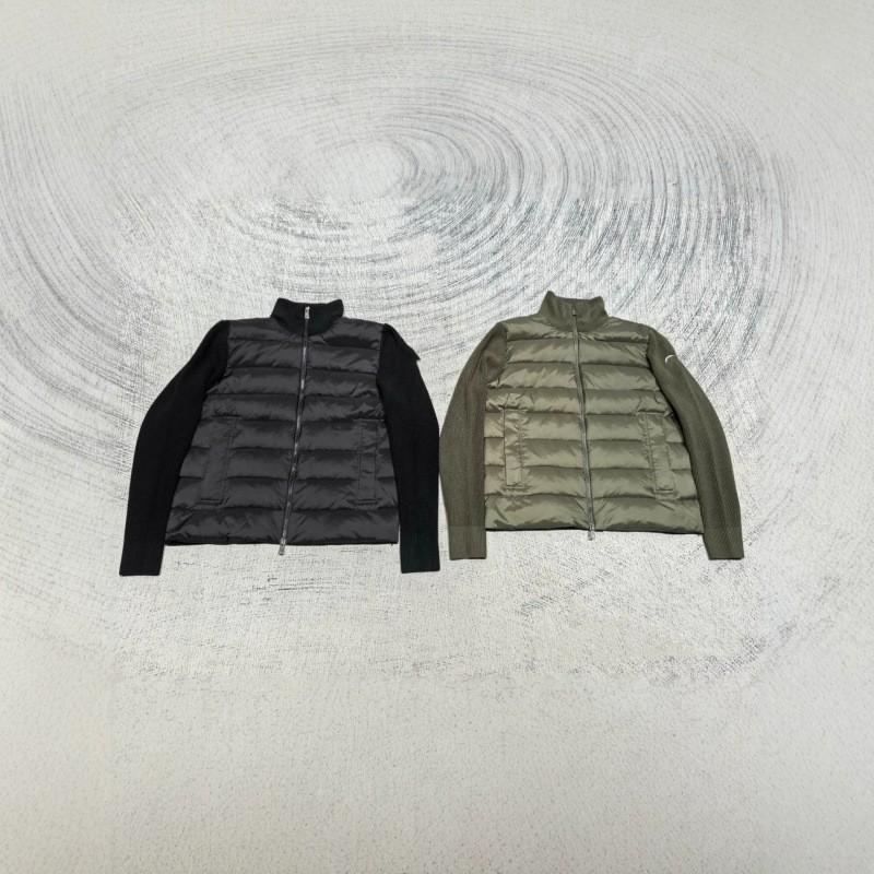 Mens Lightweight Down Jacket With Wool Knit Panel Stand Collar Zip Front Regular Fit Winter Outdoor