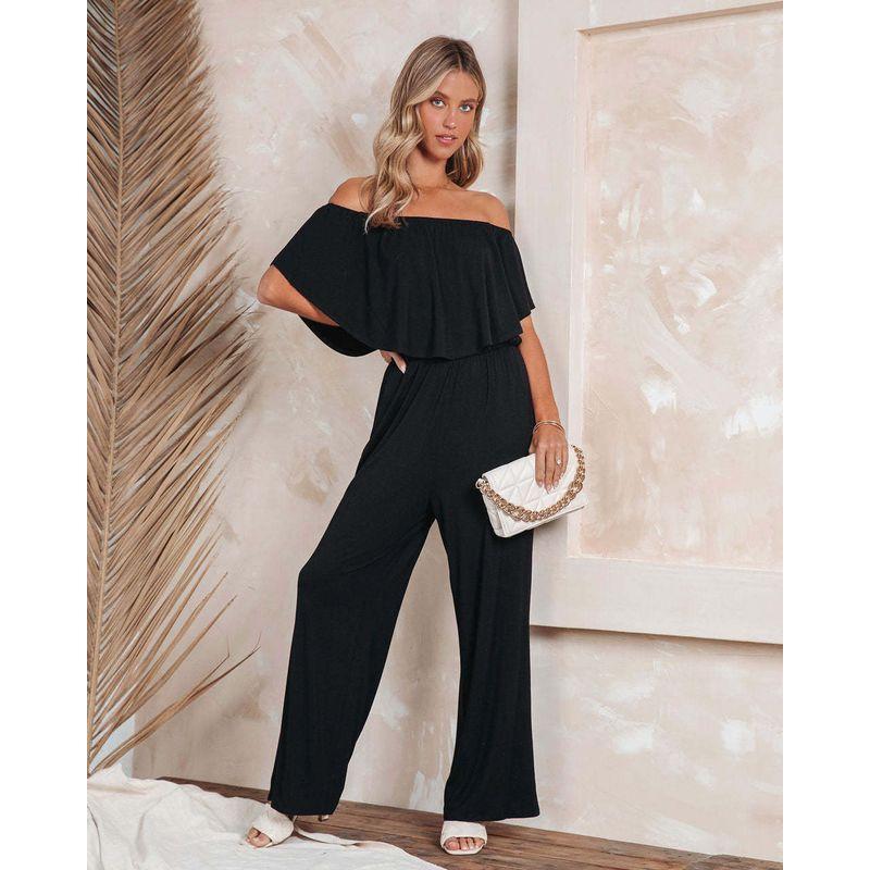 Off Shoulder Jumpsuit Spring and Summer Women's Clothing Off Shoulder Fashion Shoulder-Baring Jumpsuit Casual Loose Pants