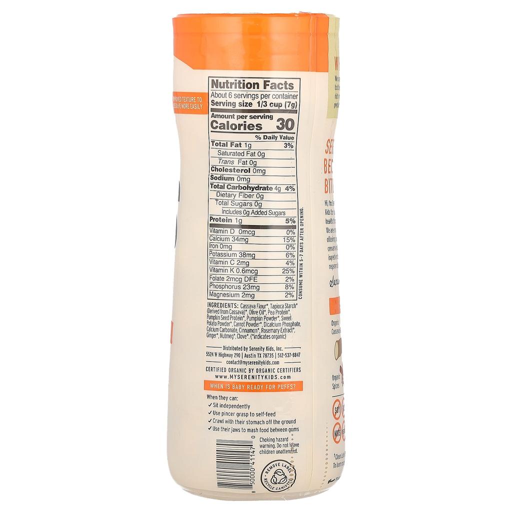 Serenity Kids, Grain-Free Puffs, Pumpkin & Cinnamon, 1.5 oz (43 g)
