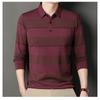 Men S Wide Striped Long Sleeve Turn Down Collar Polo Shirt