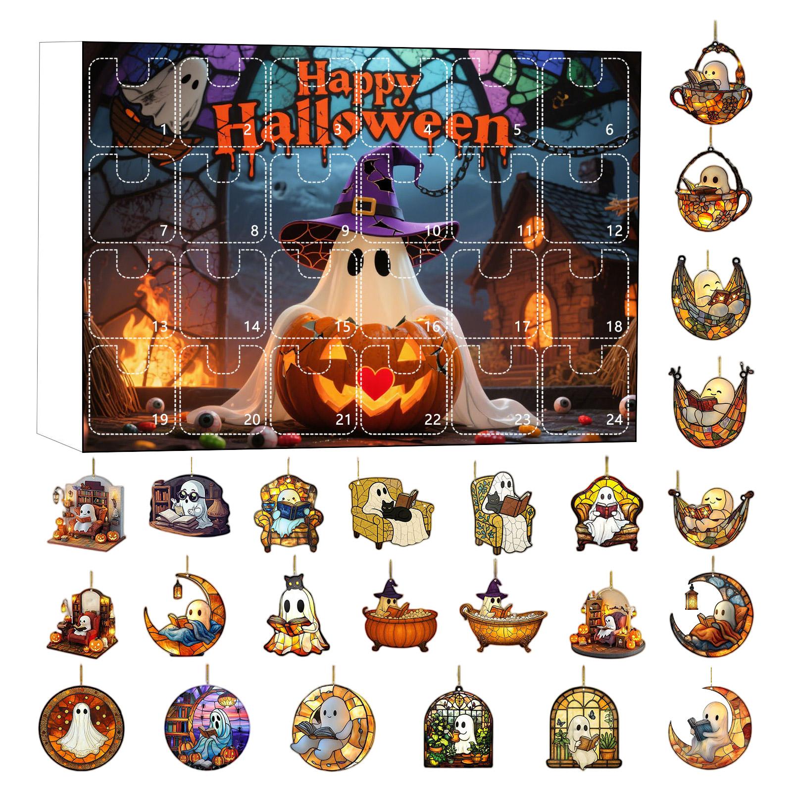 

Календарь обратного отсчета до Хэллоуина, Подвесной Адвент-календарь с 24 штуками украшений для ванны с пеной, Милые украшения в виде книги для чтения для вечеринки, Праздничные украшения One Size