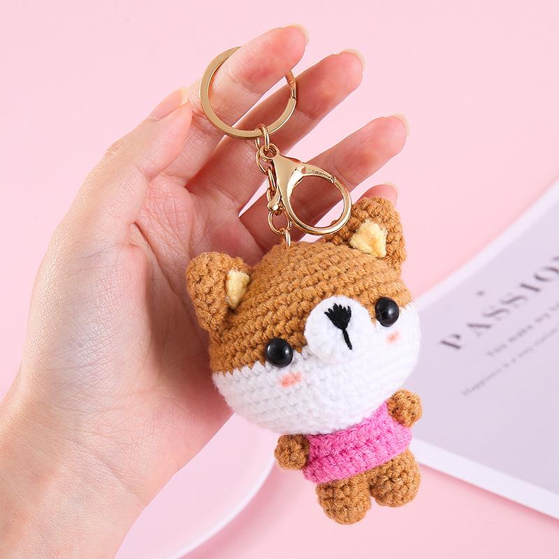 Funny Animal Doll Series Crochet Keychain Creative Knitting Animal Doll Keyrings For Bag Pendant Cute Puppy Knitted Car Keyrings
