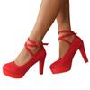 Red High Heels Mary Jane Shoes For Girls Platform Black Women's Pumps Fashion Ankle Strap Dance Party Wedding Shoes Female
