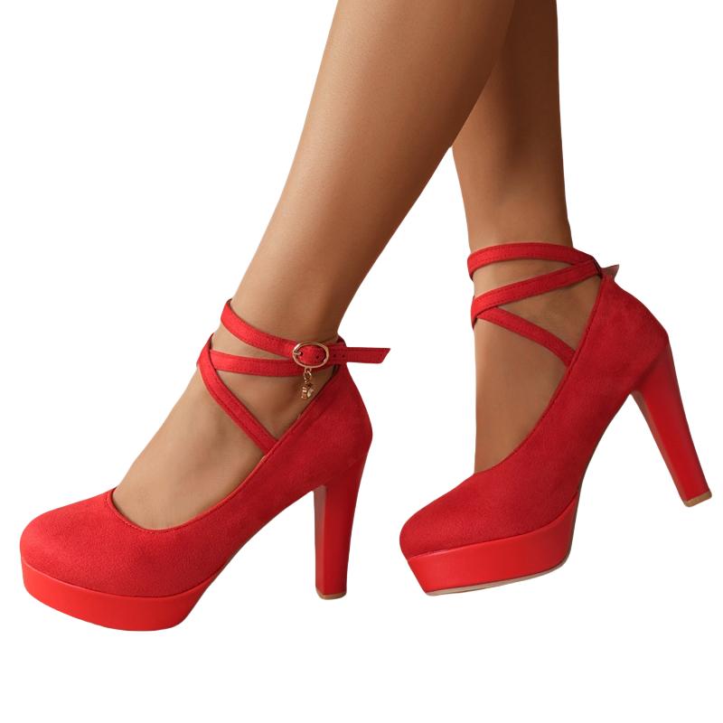 Red High Heels Mary Jane Shoes For Girls Platform Black Women's Pumps Fashion Ankle Strap Dance Party Wedding Shoes Female