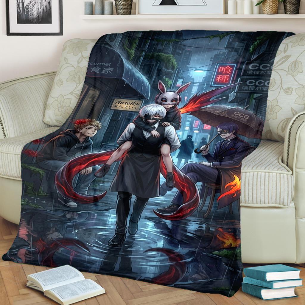 Tokyo Ghoul Print Flannel Blanket  Warm  Comfortable for Travel, Bedrooms, Chairs, Sofas, Beds, Picnics-kwq200