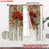 2pcs Red Yellow Floral Curtains  Digital Printing   Bright Blossom with Green Leaves Pattern Modern Window Decor for Living Room