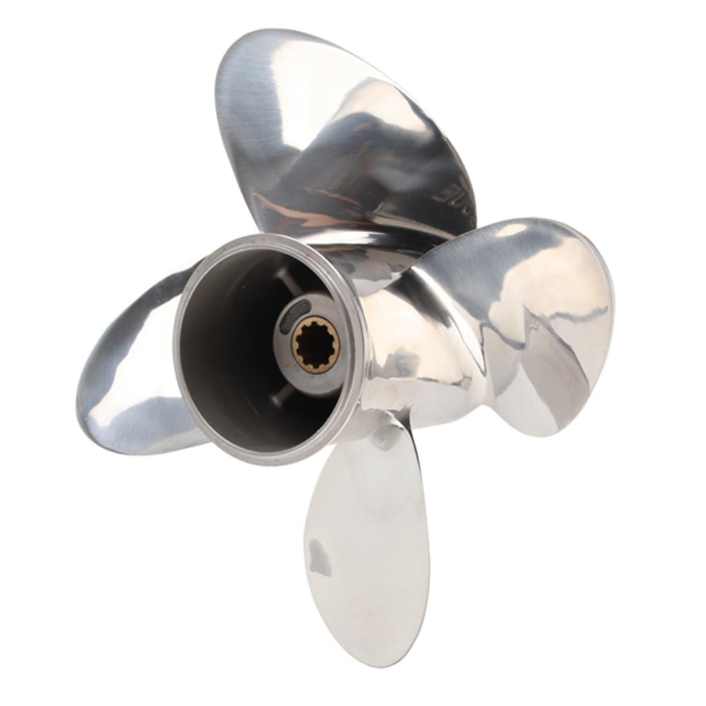 Marine Outboard Propeller 4 Blades 10 Spline Teeth Fit for 25‑30HP 3in Gearcase