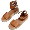 Summer new one-word wedge heel sandals women's flat-soled belt buckle hollow sandals large-size hemp rope-soled women's shoes