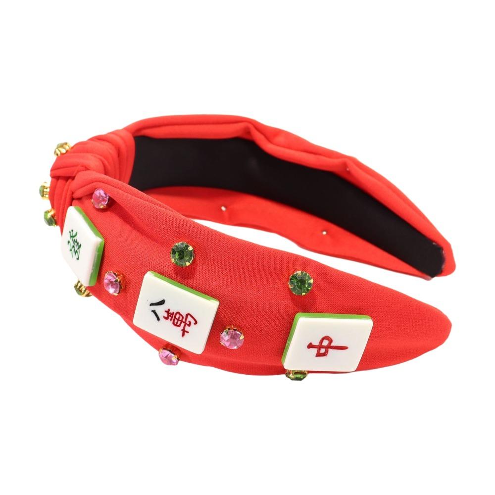 Elegant Diamond Studded Mahjong Headband Fabric Covered Non-slip Knotted Headband Sweet Candy Color Wide Edge Headband Ladies красный