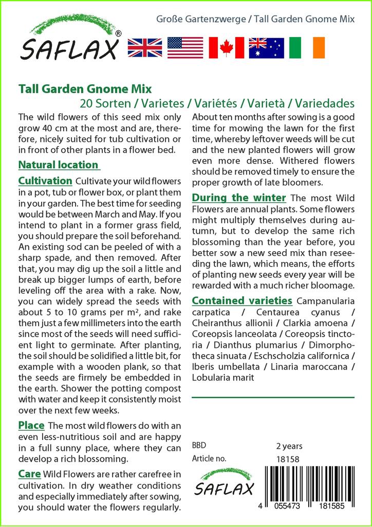 SAFLAX Hoher Gartenzwerg-Mix – 1000 Samen – 20 Wildblumen-Mix