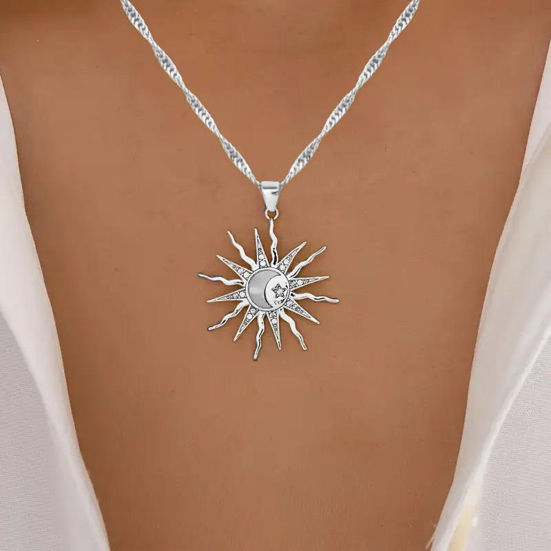 European and American fashion temperament metal wind sun alloy pendant personality sun moon stars dripping oil full diamond pendant collarbone chain