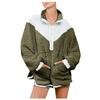 Women's Large Button Down Contrast Puffy Fleece Sweatshirt With Pockets