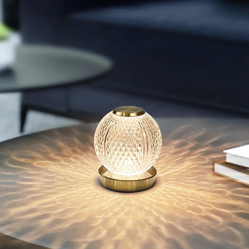 Creative Acrylic Spherical Table Lamp Bedroom Bedside Dimmable Night Desk Rechargeable for Bedroom Bar Restaurant Coffee Shop