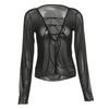 Sexy Women Mesh Long Sleeved T Shirt with Adjustable Straps Black See Through V Neck Split Tops Ladies Summer Clothing