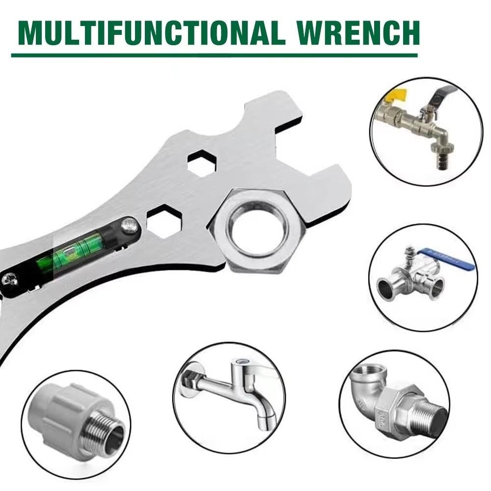 Multifunctional Level Special Wrench Stainless Steel Distance Measuring Universal Wrench Hexagonal Level Faucet Wrench