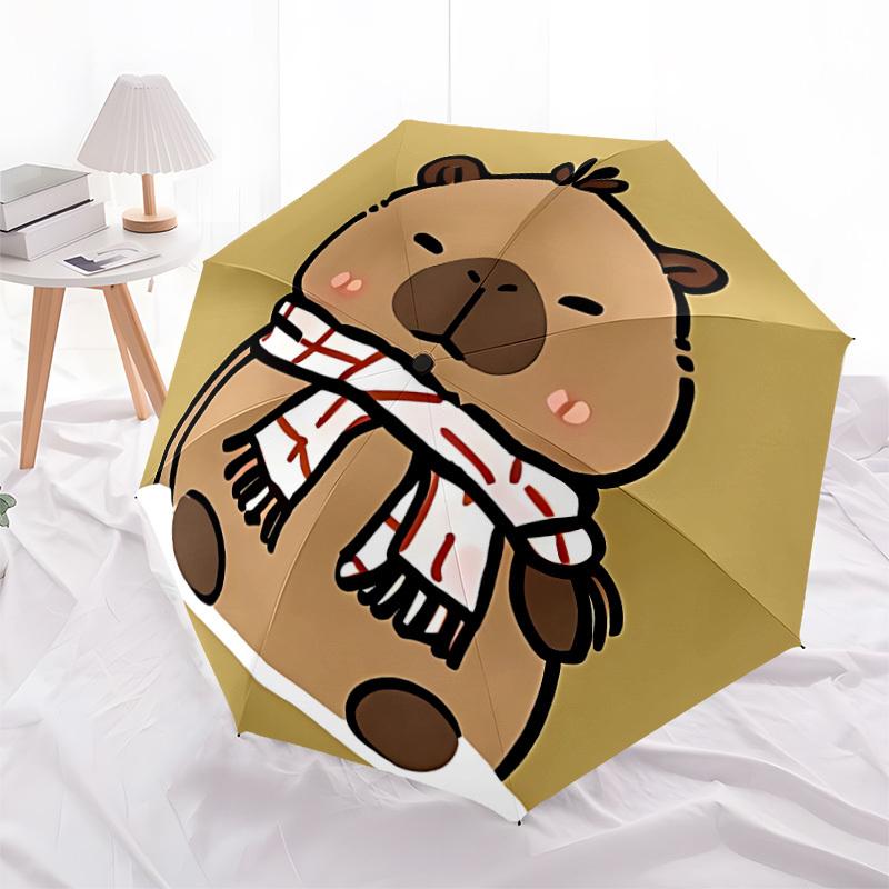 1pc Capybara Scarf Automatic Open/Close Umbrella, Compact Travel Umbrella, 8-Rib Sturdy Frame - Ideal Gift for Friends yy251118069