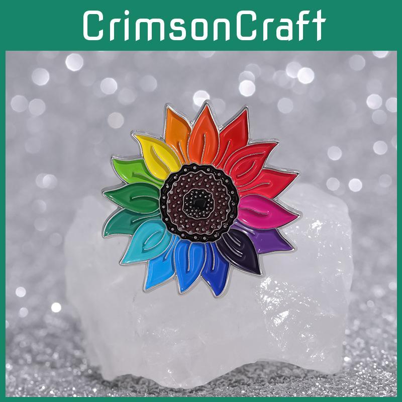 Creative Colorful Rainbow Sunflower Brooch Artistic Badge Pin Beautiful Floral Alloy Accessory
