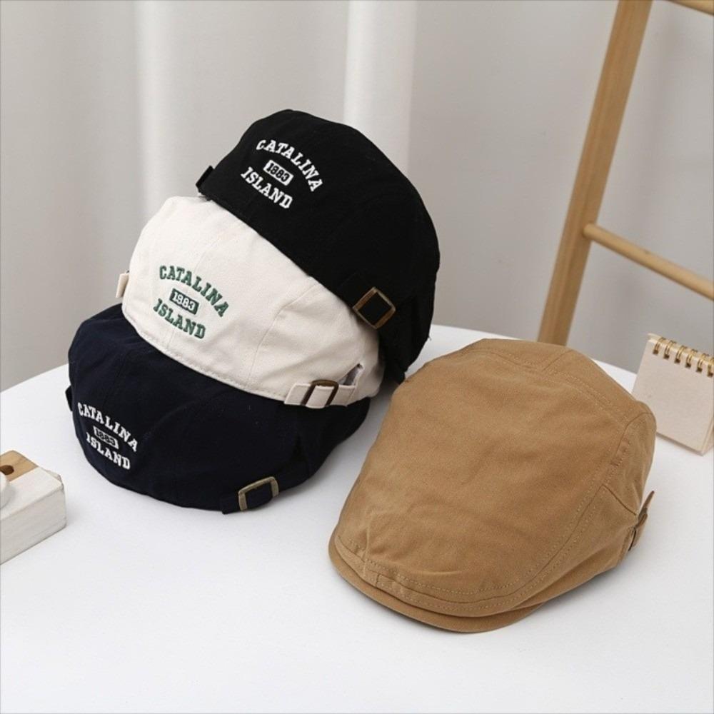 Flat Forward Hat Adjustable Newsboy Cap Casual Letter Embroidery Beret Outdoor