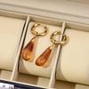 New Fashion Long Waterdrop Long Pendant Hoop Earrings Woman Round Stainless Steel Gold Color Ear Buckel Dangle Female Zircon