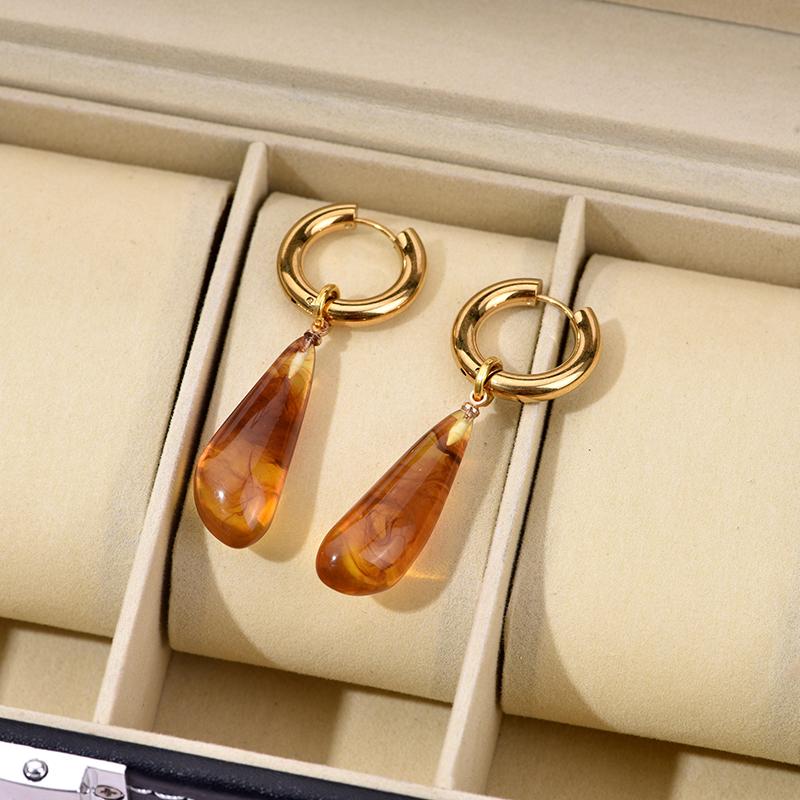 New Fashion Long Waterdrop Long Pendant Hoop Earrings Woman Round Stainless Steel Gold Color Ear Buckel Dangle Female Zircon