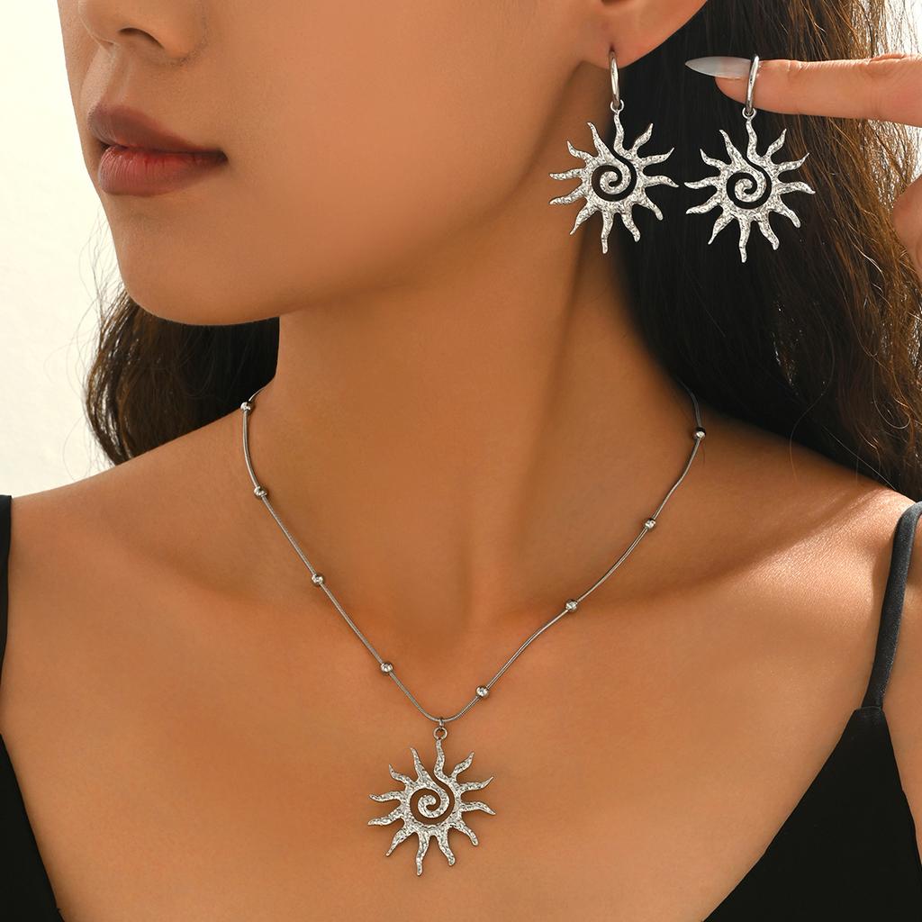 Bohemian Sun - Shaped Jewelry Set Artistic Gold /Silver Color Bead Chain Necklace Women‘s Daily Wear Jewelry& Gift