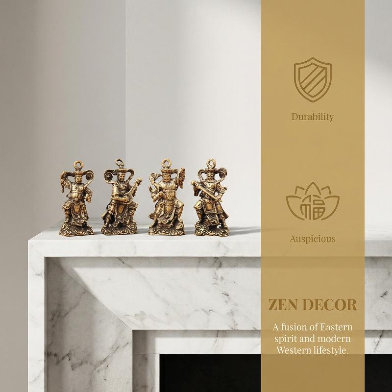 New Retro Brass Four Heavenly Kings Statues Desktop Ornaments Antique Miscellanea Buddha Bronze Carvings Vintage Bronzeware