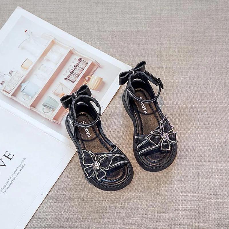 Summer New Trendy Girls Shoes Stylish Fashion Crystal Princess Shoe Versatile Comfort Lightweight Elegant Butterfly Women Sandal