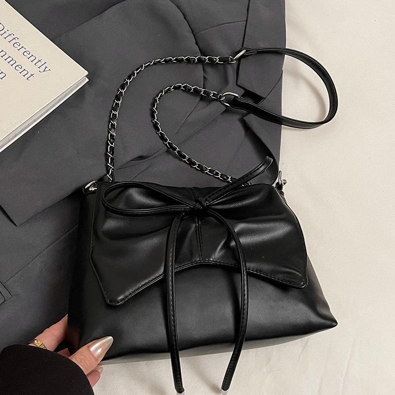 Trendy New High-end Texture Ballet Style Bow Pleated Underarm Bag Versatile Casual Chain Messenger Bag Women