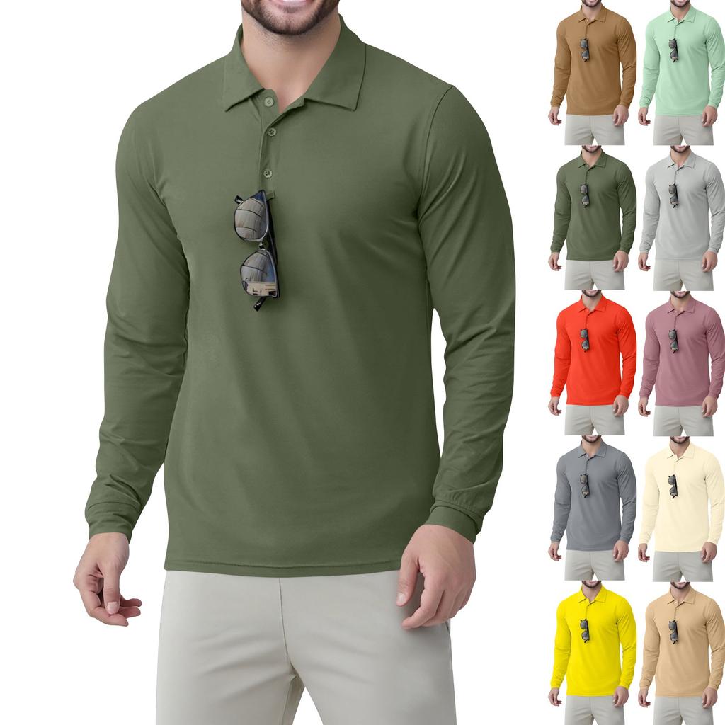Men's Classic Golf  Shirts Ice Silk Breathable Long Sleeve  Performance Collar Shirts Lightweight Summer Casual Quick Dry Tee