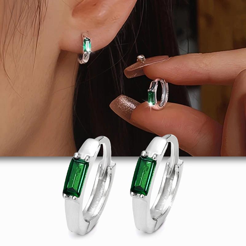 CAOSHI Fashion Gold Color/Silver Color Hoop Earrings for Women Green Geometric Cubic Zirconia Accessories Metallic Party Jewelry