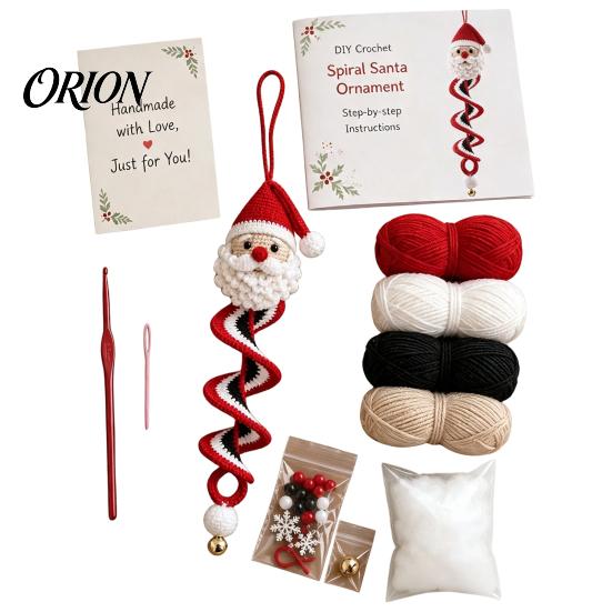Festive Yarn Crafts Crochet Doll Spiral Ornament DIY Kit, Holiday Craft Set with Winter Hobby Kit Soft Yarn, Beads, Christmas Tree Hanging for Window