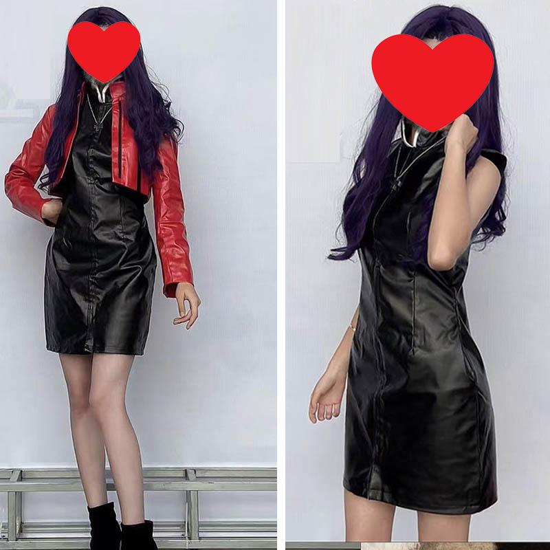 Katsuragi Misato Cosplay Kostüm Halloween Katsuragi Misato Komplettset Rote Jacke Kleid Halskette Perücke Anime Uniform Misato Outfits