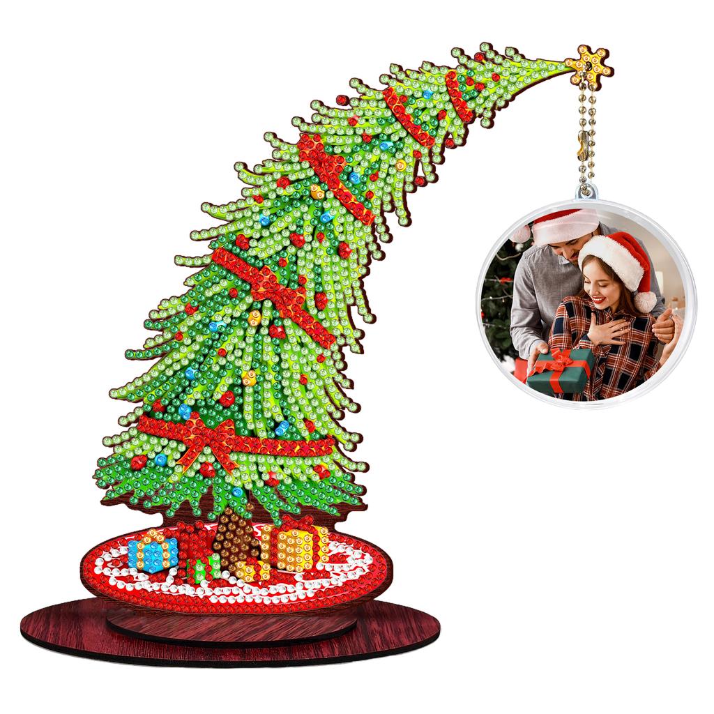 Christmas Tree DIY 2D/Flat Wooden Desktop Diamond Art Kits Diamond Art Tabletop Painting Kit for Adults Home Office Table Decor