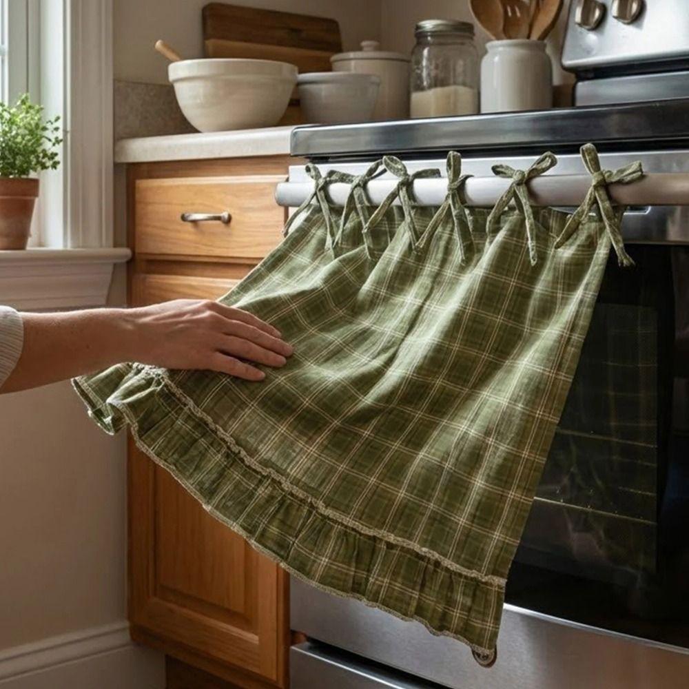 Ruffle Trim Oven Door Curtain Handmade Oven Cover Effortless Install Oven Skirt Rustic Kitchen
