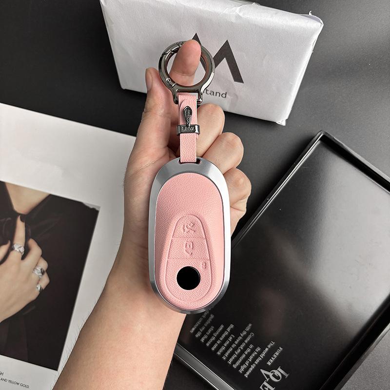 Metal Leather Car Remote Key Cover Case Holder Shell Chain for Mercedes Benz 2025 New C260L E300L S400L EQE GLC CLE C E S Class