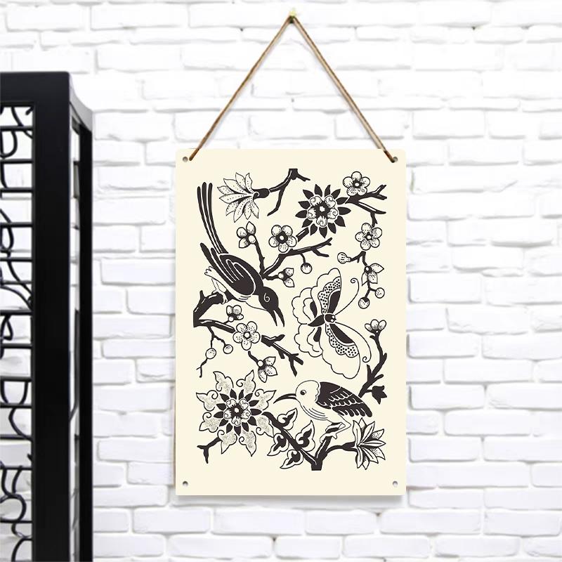 

Chinese Style Flower Bird Butterfly Pattern Metal Iron Painting Vintage Home Wall Decor Art Hanging Ornament 7.9x11.8In(20x30cm)